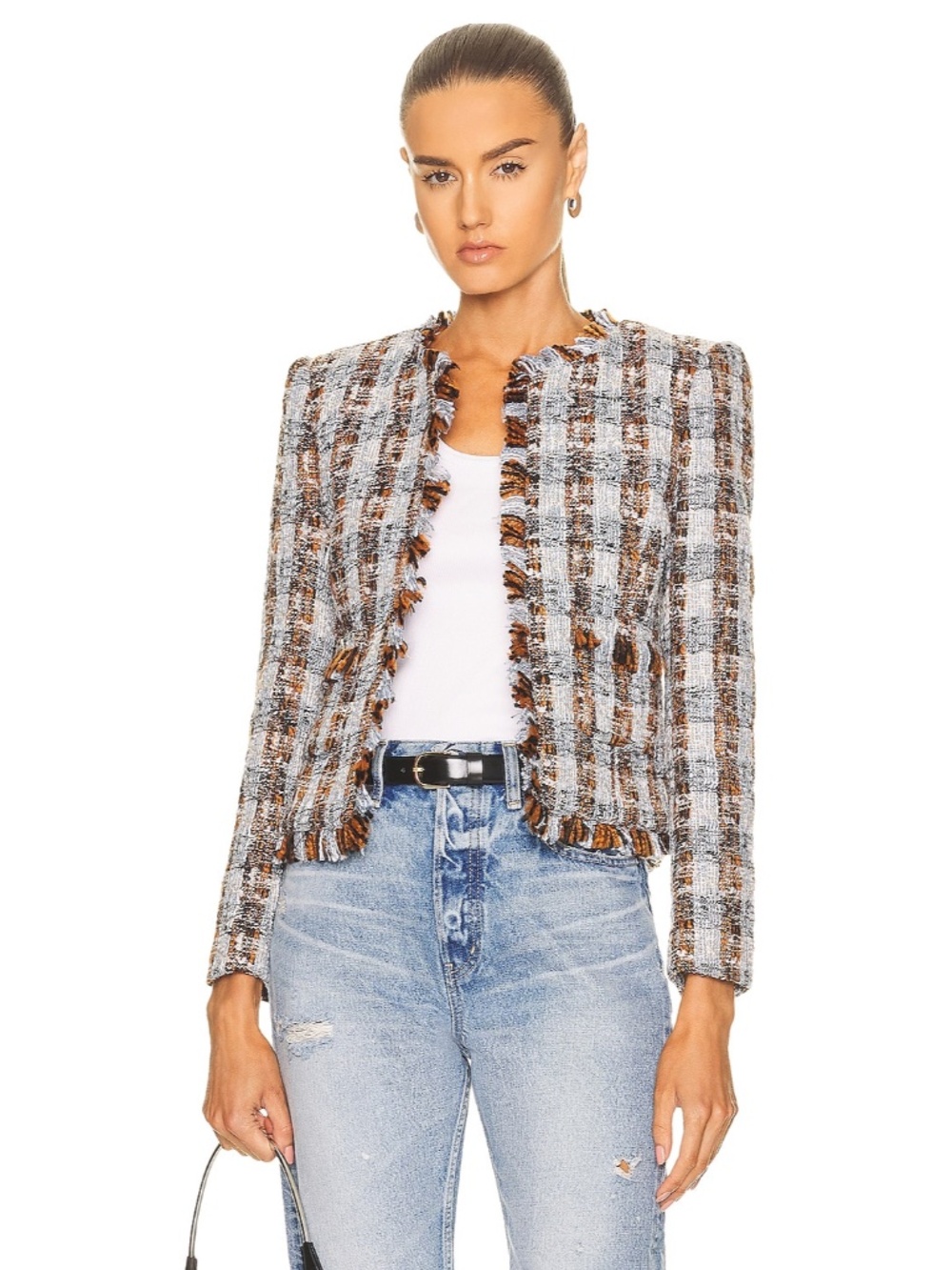NEW L'Agence Angelina Tweed Blazer Blue/Orange Multi 10